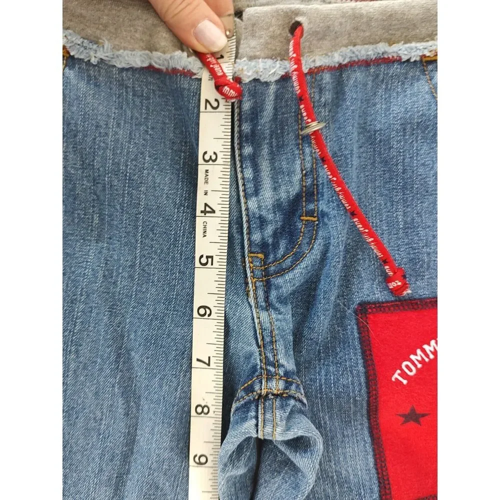 Tommy Girl Jeans 85 Patch Blue Denim Gray Jersey Waistband Bootcut Y2K Size 3‎